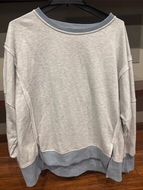 Light Gray Pullover Sweatshirt with Dusty Blue Trim